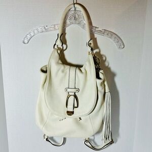 G.I.L.I Leather Convertible Backpack Lined Purse W Tassel Off White/Ivory NWOT